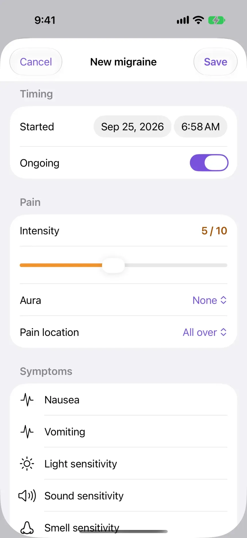 Miggry: New migraine screen