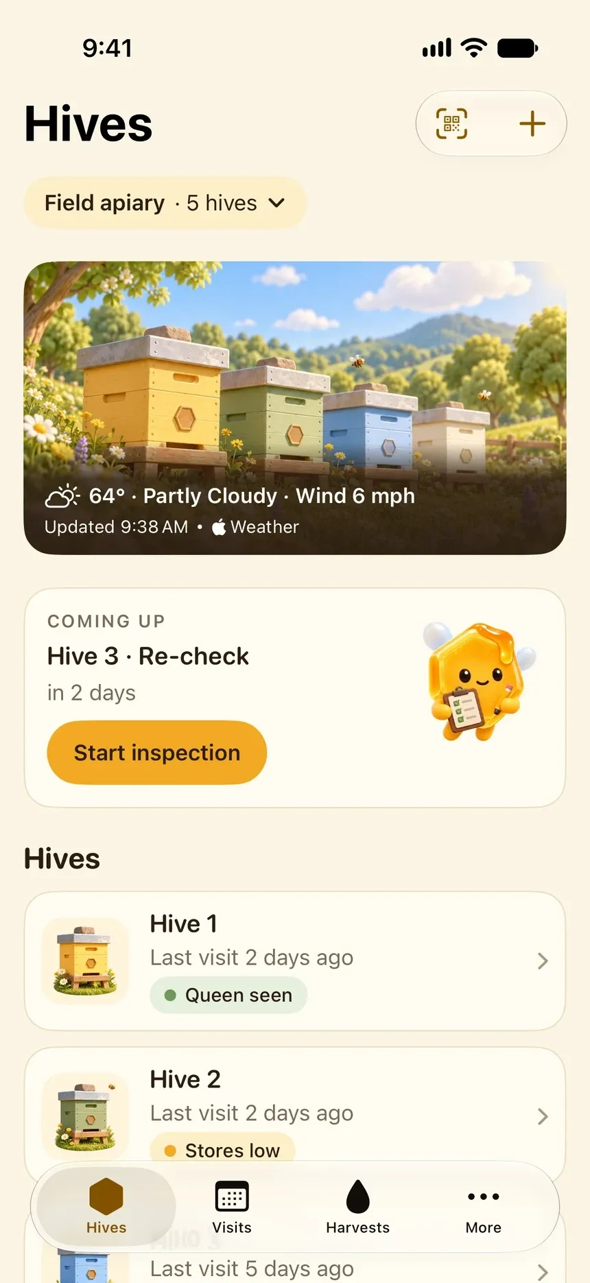 Waxley on iPhone: Hives screen