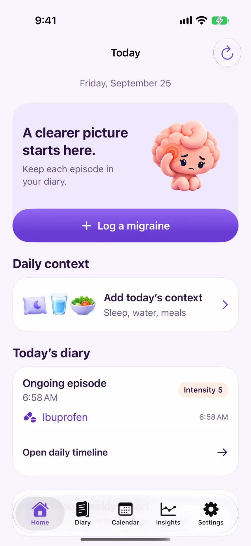 Miggry: Today screen