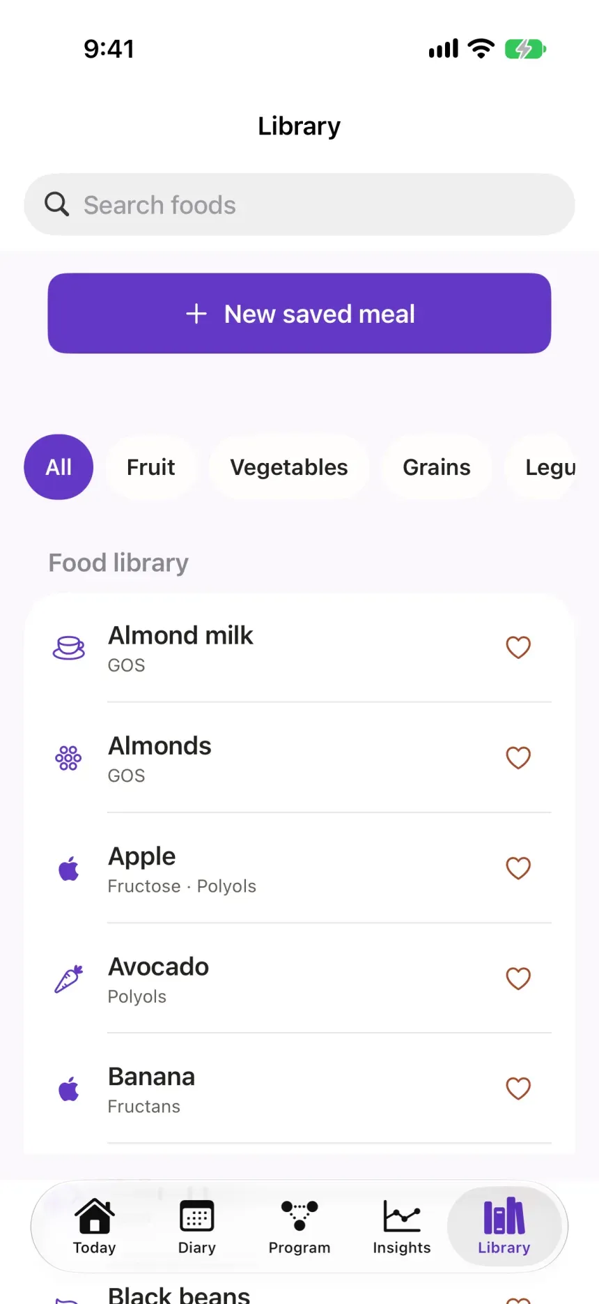 Gutli: Food library screen
