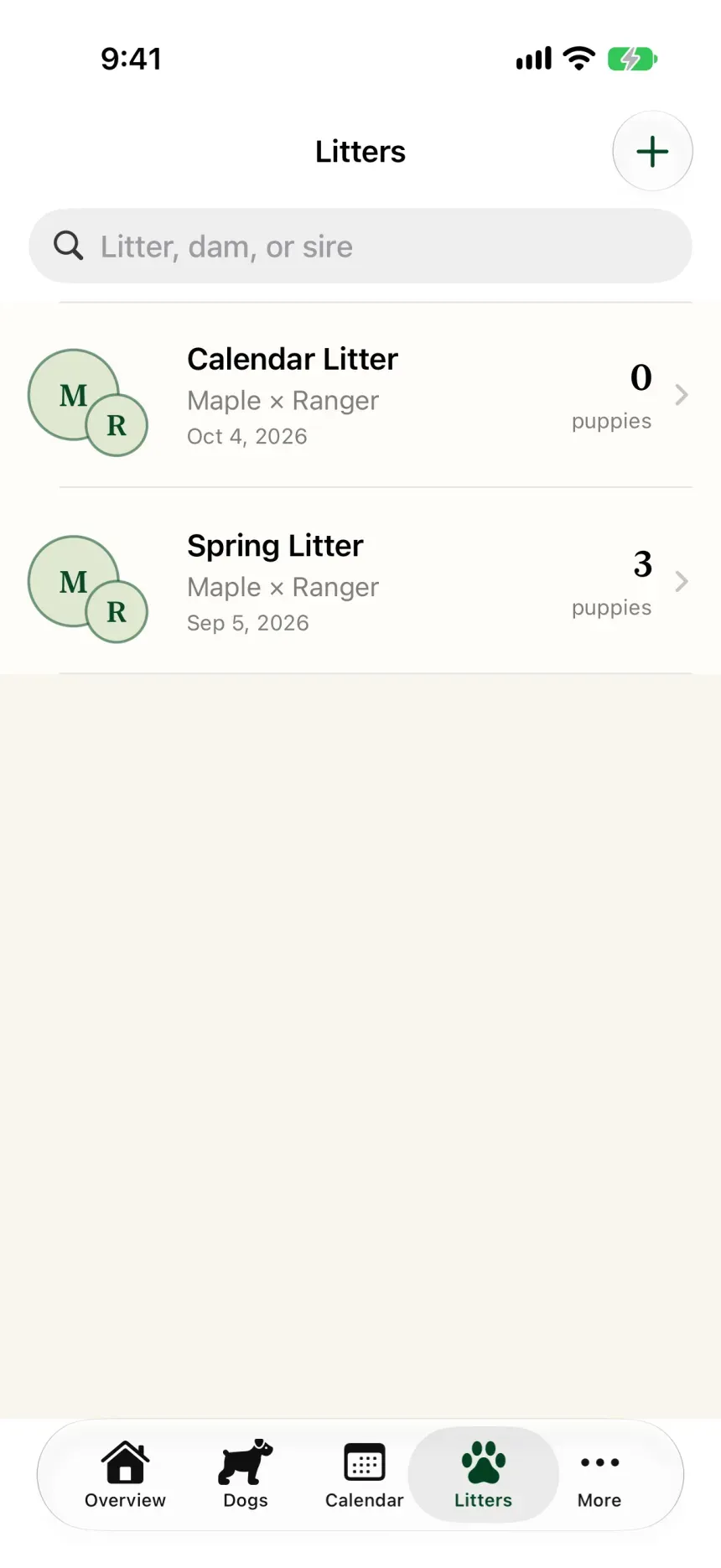 Littero: Litters screen